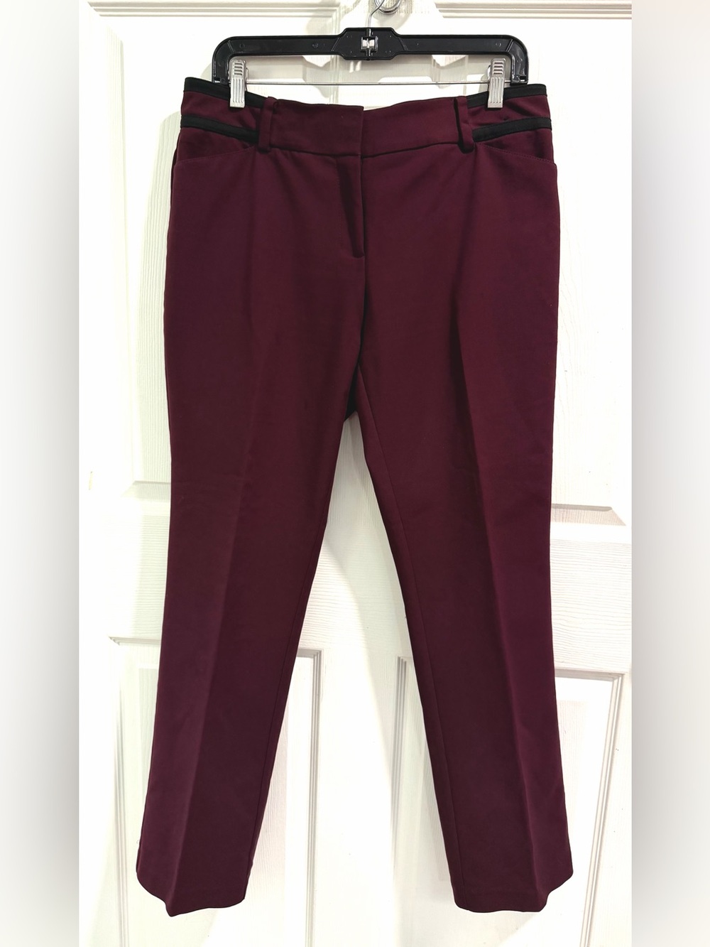 EUC NY&Co. Burgundy w/Black contrasting trim along waist Dress Pants. Size 10 - Picture 1 of 5